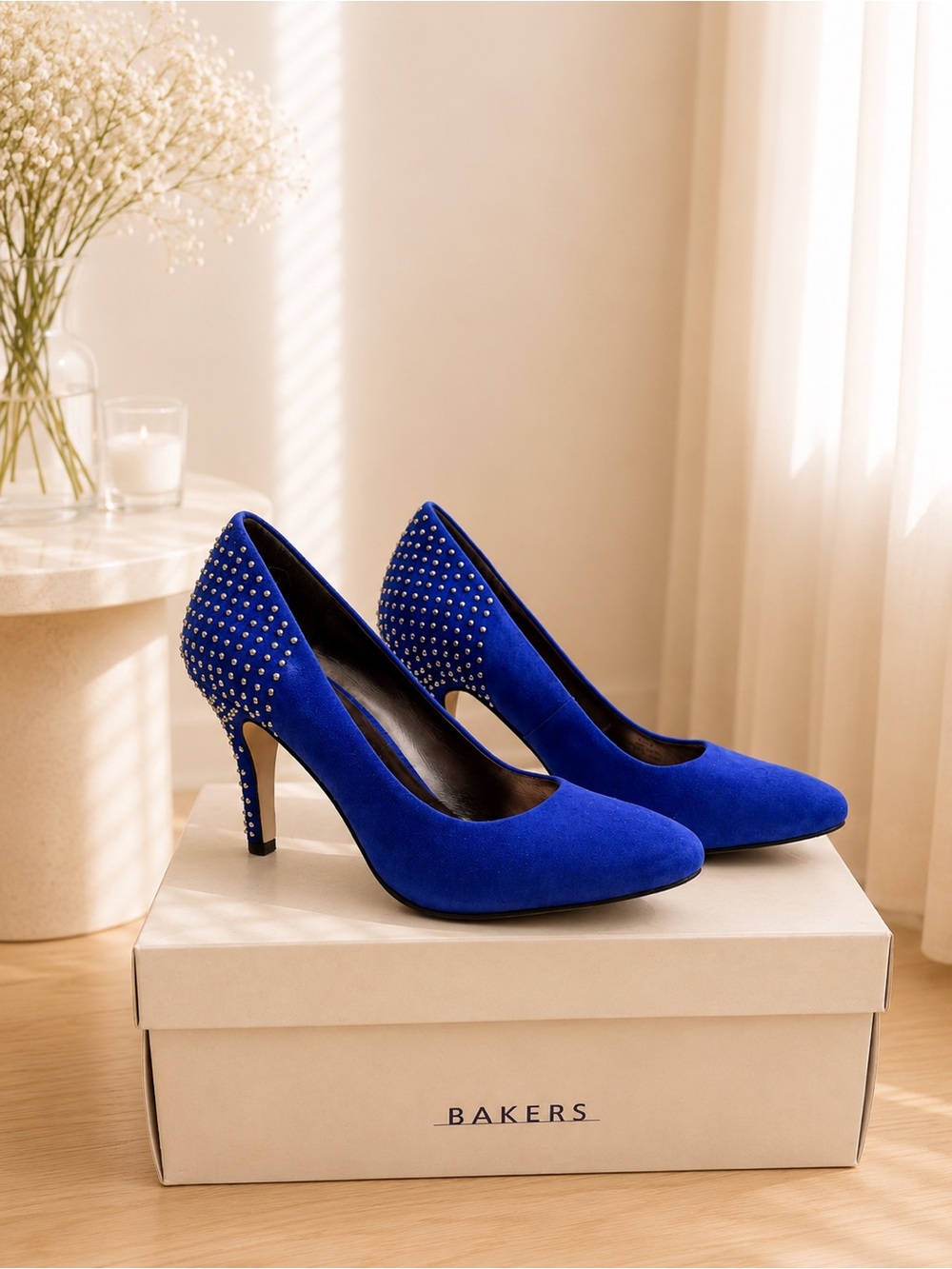 Reba Royal Blue Suede Crystal Heel Pumps